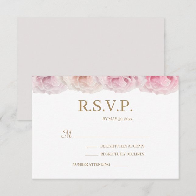 Blush Dewy Roses Elegant Floral Wedding RSVP Invitation (Front/Back)