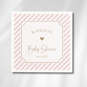 Blush Diagonal Striped Gold Frame Baby Shower Napkins