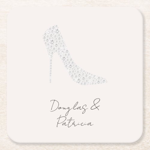 Blush Diamond High Heel Shoe Wedding Square Paper Coaster