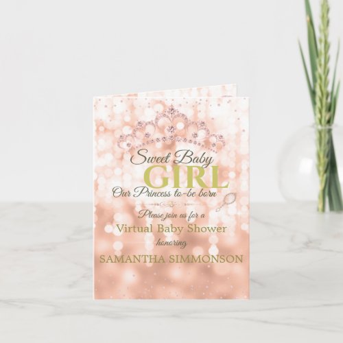 Blush Diamond Rose Gold Script Baby Shower Folded Invitation