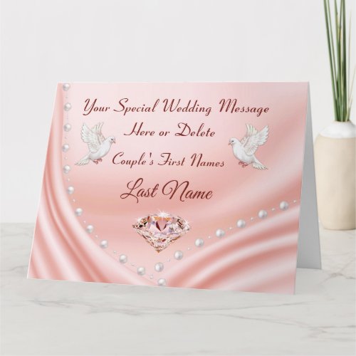 Blush Diamonds and Pearls LARGE Wedding Card