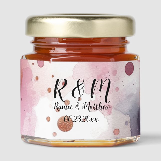 Blush Dot Monogram Watercolor Wedding  Honey Jar Favors (Front)