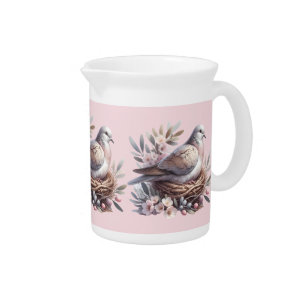 Blush Dove Nest with Flowers and Olive Branches Beverage Pitcher