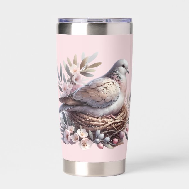 Blush Dove Nest with Flowers and Olive Branches Insulated Tumbler (Front)