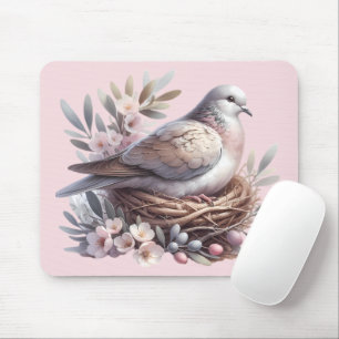 Blush Dove Nest with Flowers and Olive Branches Mouse Pad
