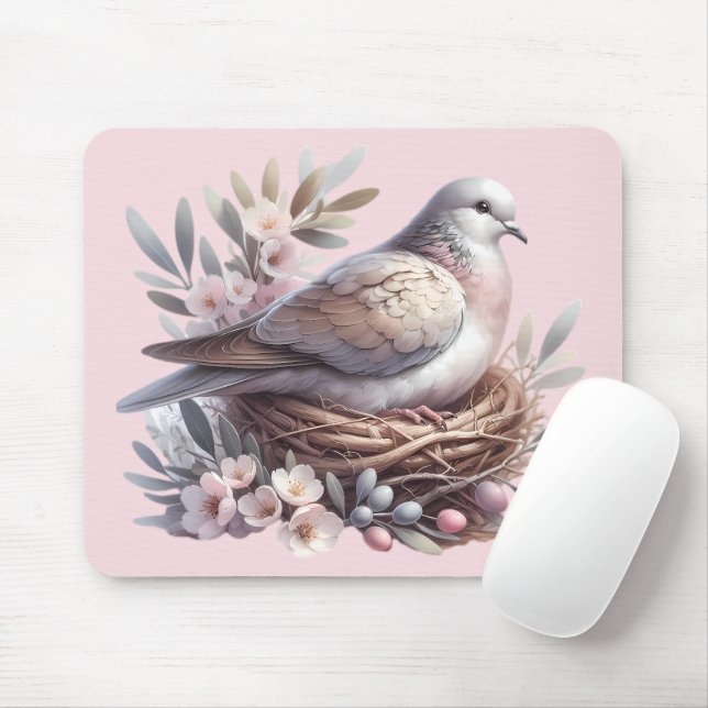 Blush Dove Nest with Flowers and Olive Branches Mouse Pad (With Mouse)