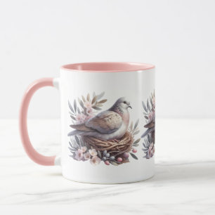 Blush Dove Nest with Flowers and Olive Branches Mug
