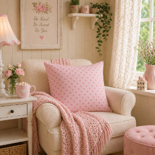 Blush Dream Soft Pink Polka Dot Throw Pillow