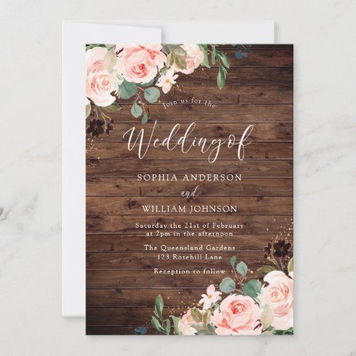 Blush Dreams Blush Flowers Rustic Wedding Invitation