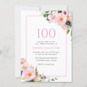Blush Dreams Floral Womans 100th Birthday Party Invitation (Front)