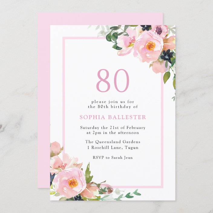 Blush Dreams Floral Womans 80th Birthday Party Invitation | Zazzle.com