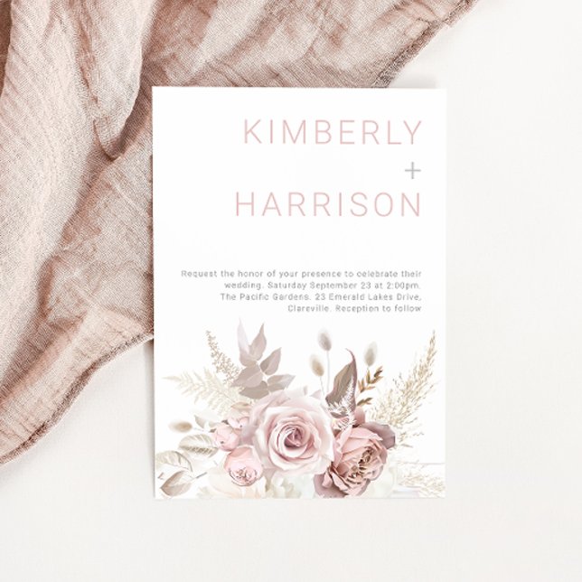 Blush Dreams: Modern Boho Blush Rose Wedding Invitation (Creator Uploaded)