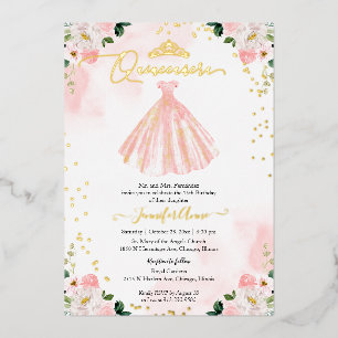 Blush Dress Quinceanera Foil Invitation