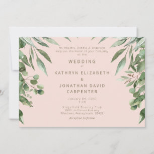 Blush Dripping Eucalyptus Modern Wedding Invitation