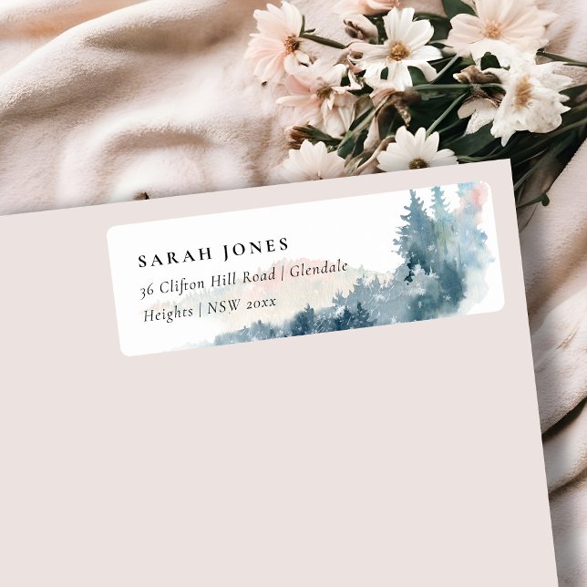 BLUSH DUSKY BLUE MOUNTAINS PINE ADDRESS LABEL (Creator Uploaded)