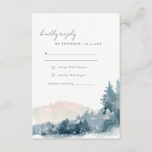 BLUSH DUSKY BLUE MOUNTAINS PINE WEDDING RSVP  ENCLOSURE CARD