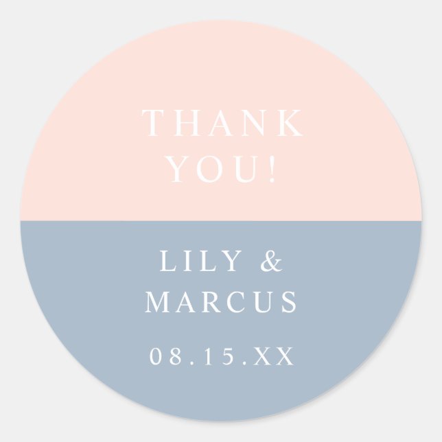 Blush Dusty Blue Minimalist Wedding Favor Classic Round Sticker (Front)