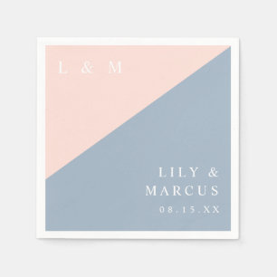 Blush Dusty Blue Modern Elegant Monogram Wedding Napkins