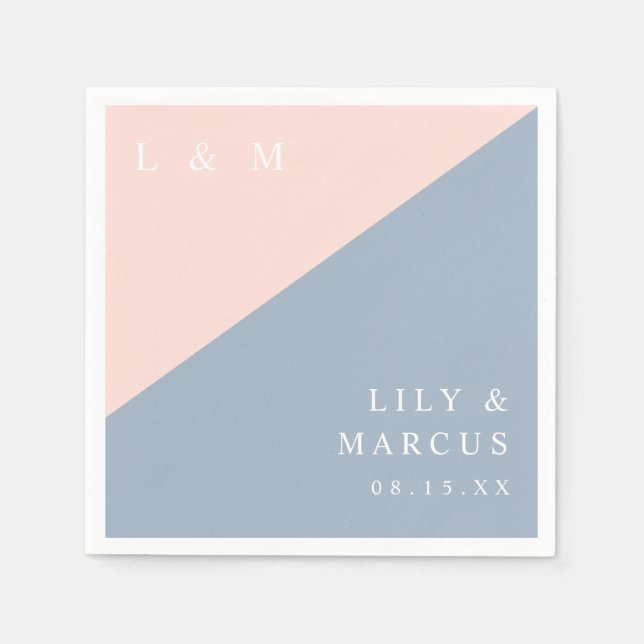 Blush Dusty Blue Modern Elegant Monogram Wedding Napkins (Front)