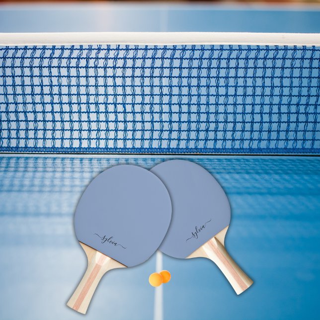 Blush Dusty Blue Modern Girly Monogram Name Ping Pong Paddle (Dusty Blue Monogram Name Ping Pong Paddle)