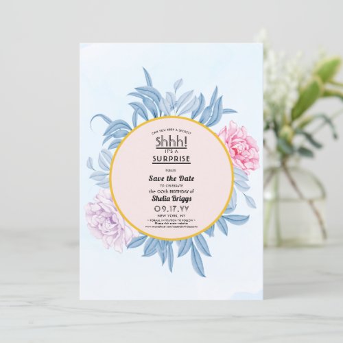 Blush Dusty Blue Watercolor 40th Birthday Save The Date