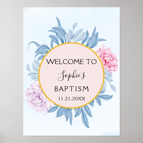 Blush Dusty Blue Watercolor Baptism Welcome Poster