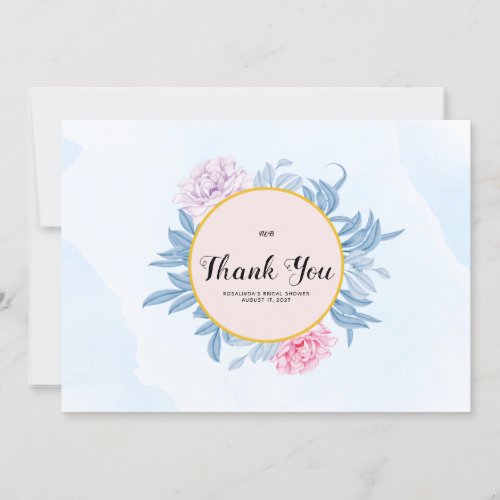 Blush Dusty Blue Watercolor Bridal Shower Thank You Card