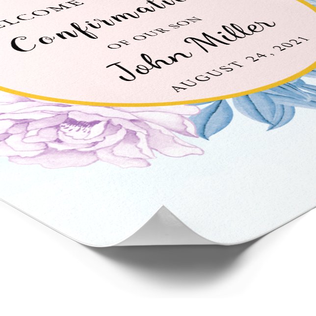 Blush Dusty Blue Watercolor Confirmation Welcome Poster (Corner)