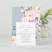 Blush & Dusty Blue Watercolor Floral Bridal Shower Invitation (Standing Front)