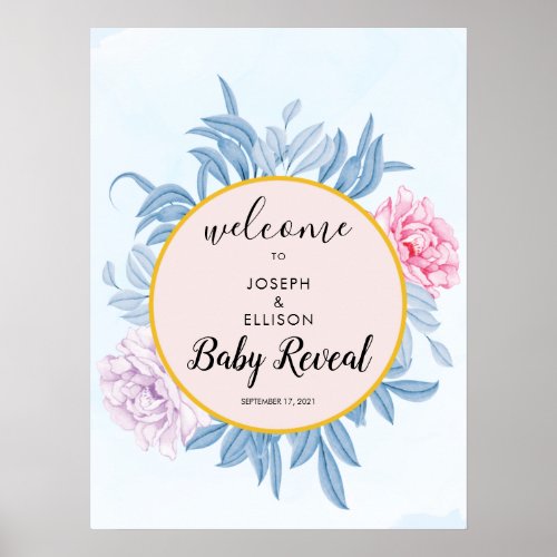 Blush Dusty Blue Watercolor Gender Reveal Welcome Poster