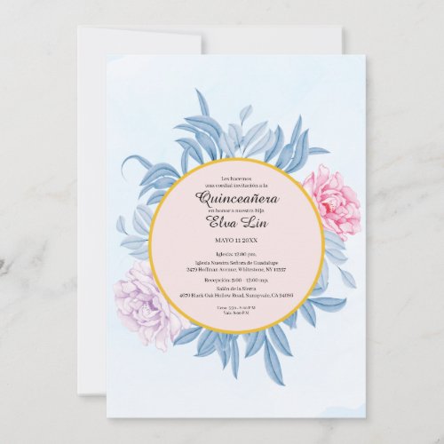 Blush Dusty Blue Watercolor Quinceanera Save The Date