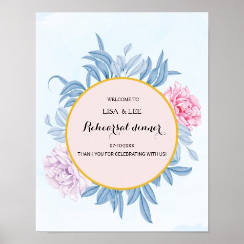 Blush Dusty Blue Watercolor Rehearsal Dinner Party Poster