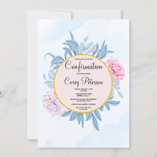 Blush Dusty Blue Watercolor Succulent Confirmation Invitation