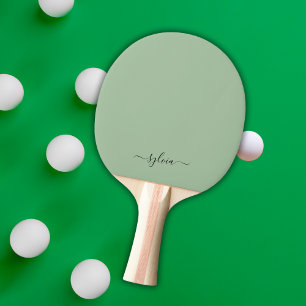 Blush Dusty Green Modern Girly Monogram Name Ping Pong Paddle