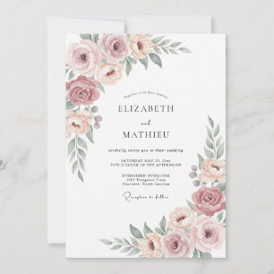 Blush Dusty Mauve Blossom Wedding Invitation