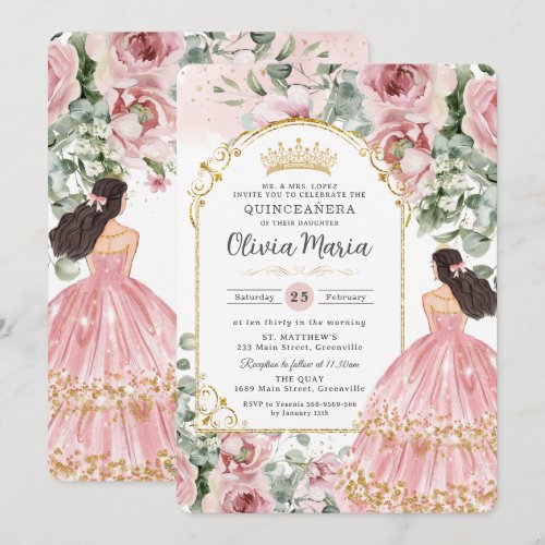 Blush Dusty Pink Floral Dress Quinceañera Sweet 16