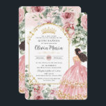 Blush Dusty Pink Floral Dress Quinceañera Sweet 16 Invitation<br><div class="desc">Personalize this elegant blush dusty pink floral greenery Quinceañera / Sweet 16 birthday invitation easily and quickly. Simply click the customize it further button to edit the texts, change fonts and fonts colors. Featuring beautiful blush pink roses, greenery and a girl dressed in a pink and gold ball gown. Add...</div>