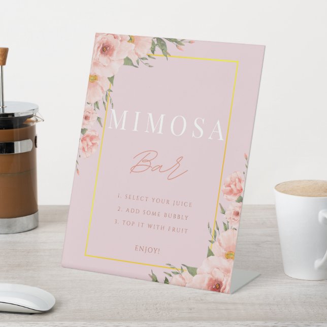Blush Dusty Pink Floral Mimosa Bar Shower Sign (In SItu)
