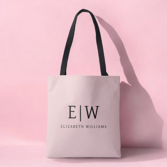 Blush Dusty Pink Girly Script Monogram Modern Tote Bag (Creator Uploaded)