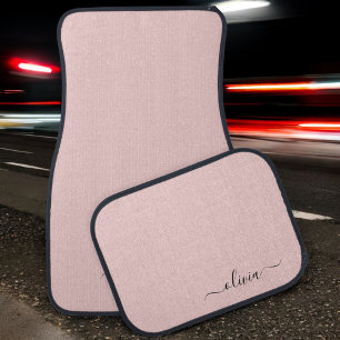 Blush Dusty Pink Girly Script Monogram Name Modern Car Floor Mat