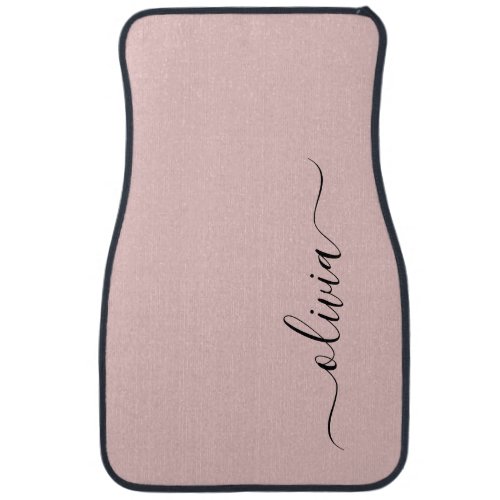 Blush Dusty Pink Girly Script Monogram Name Modern Car Floor Mat