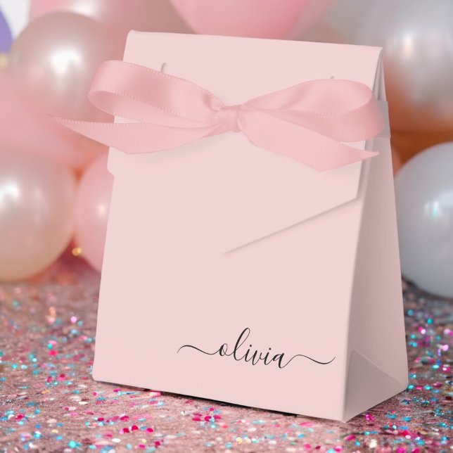 Blush Dusty Pink Girly Script Monogram Name Modern Favor Boxes (Creator Uploaded)