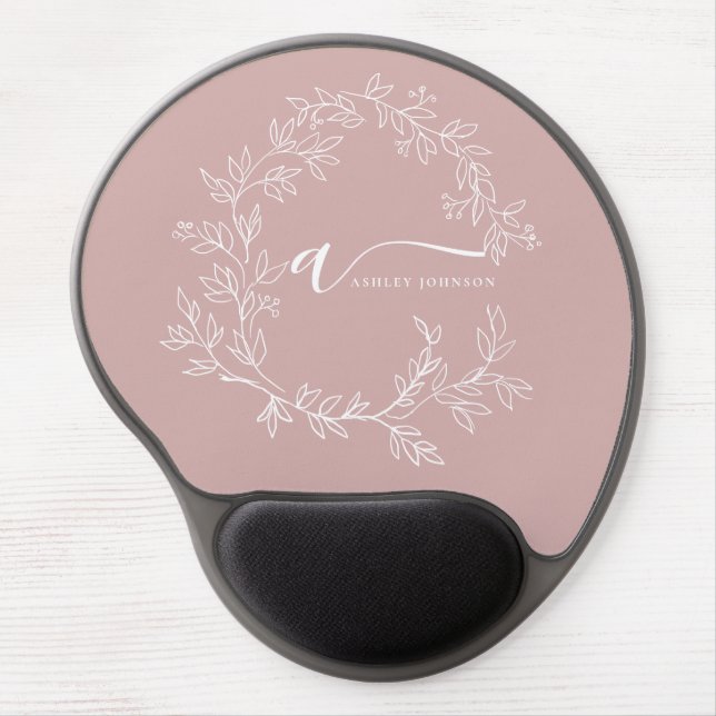Blush Dusty Pink Girly Script Monogram Name Modern Gel Mouse Pad (Front)