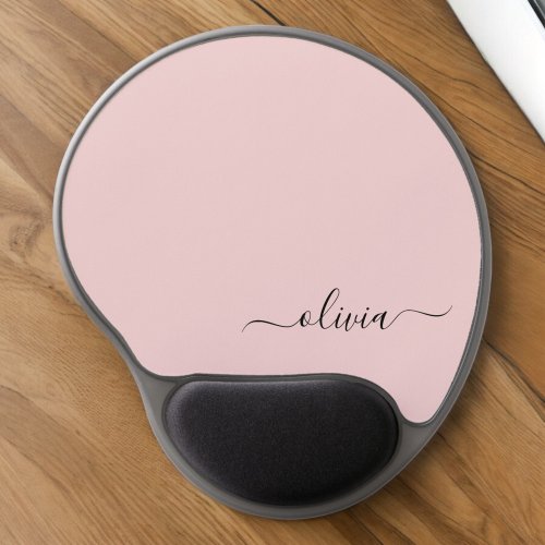 Blush Dusty Pink Girly Script Monogram Name Modern Gel Mouse Pad