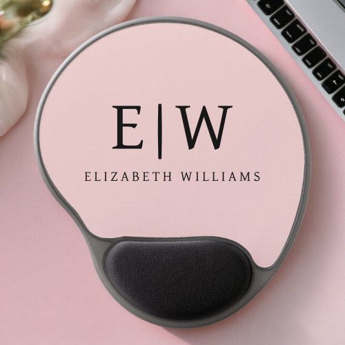 Blush Dusty Pink Girly Script Monogram Name Modern Gel Mouse Pad