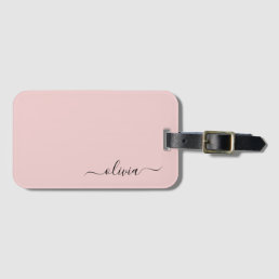Blush Dusty Pink Girly Script Monogram Name Modern Luggage Tag
