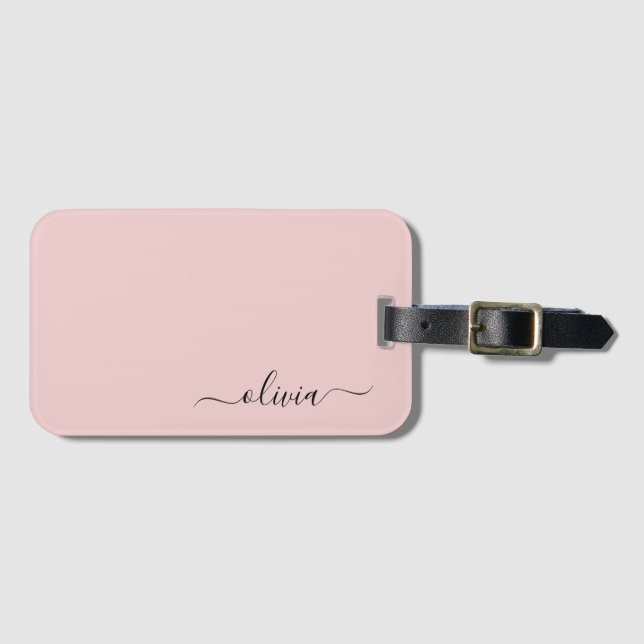 Blush Dusty Pink Girly Script Monogram Name Modern Luggage Tag (Front Horizontal)