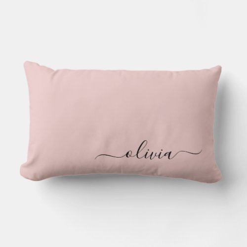 Blush Dusty Pink Girly Script Monogram Name Modern Lumbar Pillow