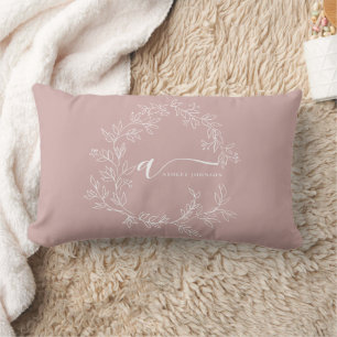 Blush Dusty Pink Girly Script Monogram Name Modern Lumbar Pillow