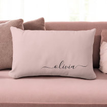 Blush Dusty Pink Girly Script Monogram Name Modern Lumbar Pillow